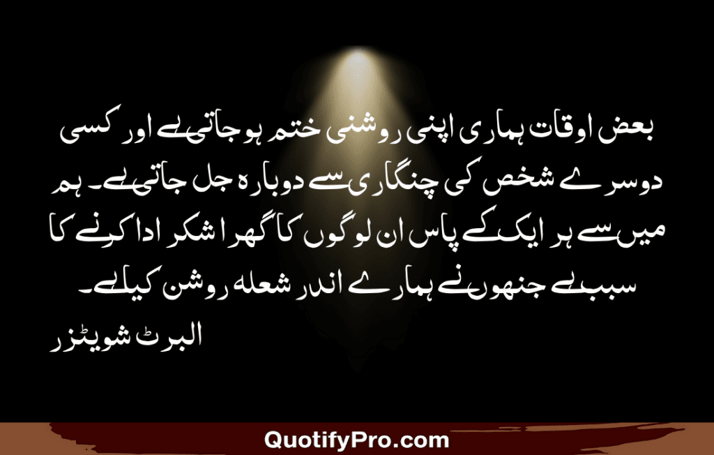 بعض اوقات ہماری اپنی روشنی ختم ہوجاتی ہے اور کسی دوسرے شخص کی چنگاری سے دوبارہ جل جاتی ہے۔ ہم میں سے ہر ایک کے پاس ان لوگوں کا گہرا شکر ادا کرنے کا سبب ہے جنہوں نے ہمارے اندر شعلہ روشن کیا ہے۔